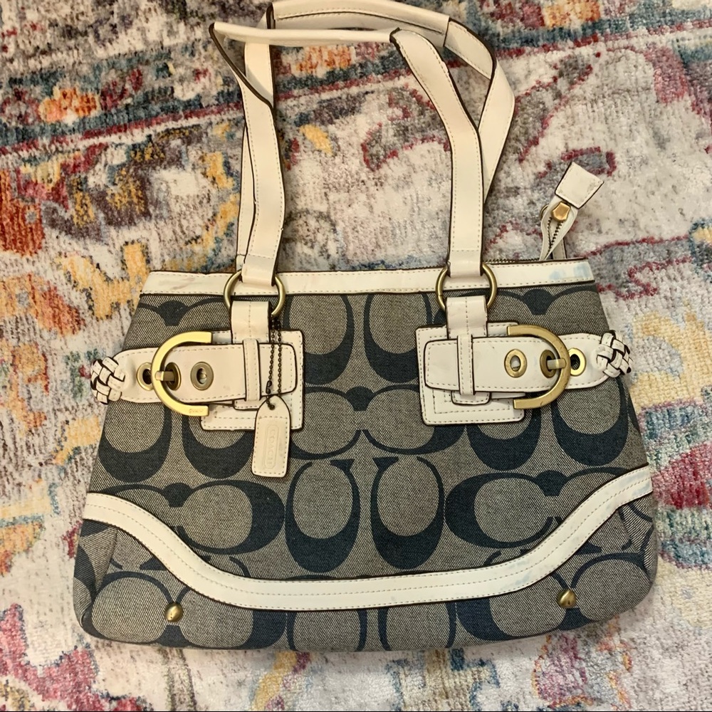 Coach white and blue logo bag